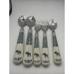 Folk Craft Moose Country 5 Pc Flatware Tienshan  2 forks 1 TeaSpoon 2 Tablespoon